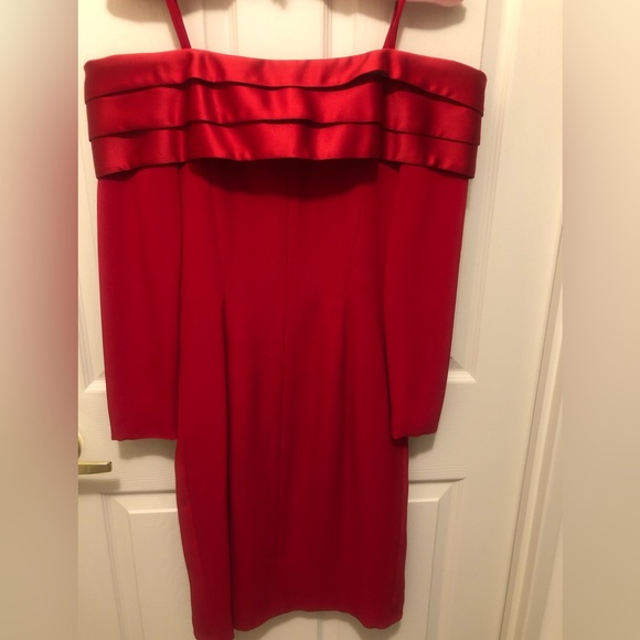 Zakura RED Tuxedo Style Dress Satin Trim “Off the Shoulders” Long Sleeve…(New) - Picture 4 of 10